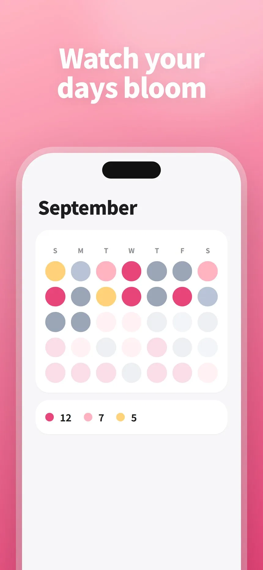 Calendar of the month with each day colored by mood