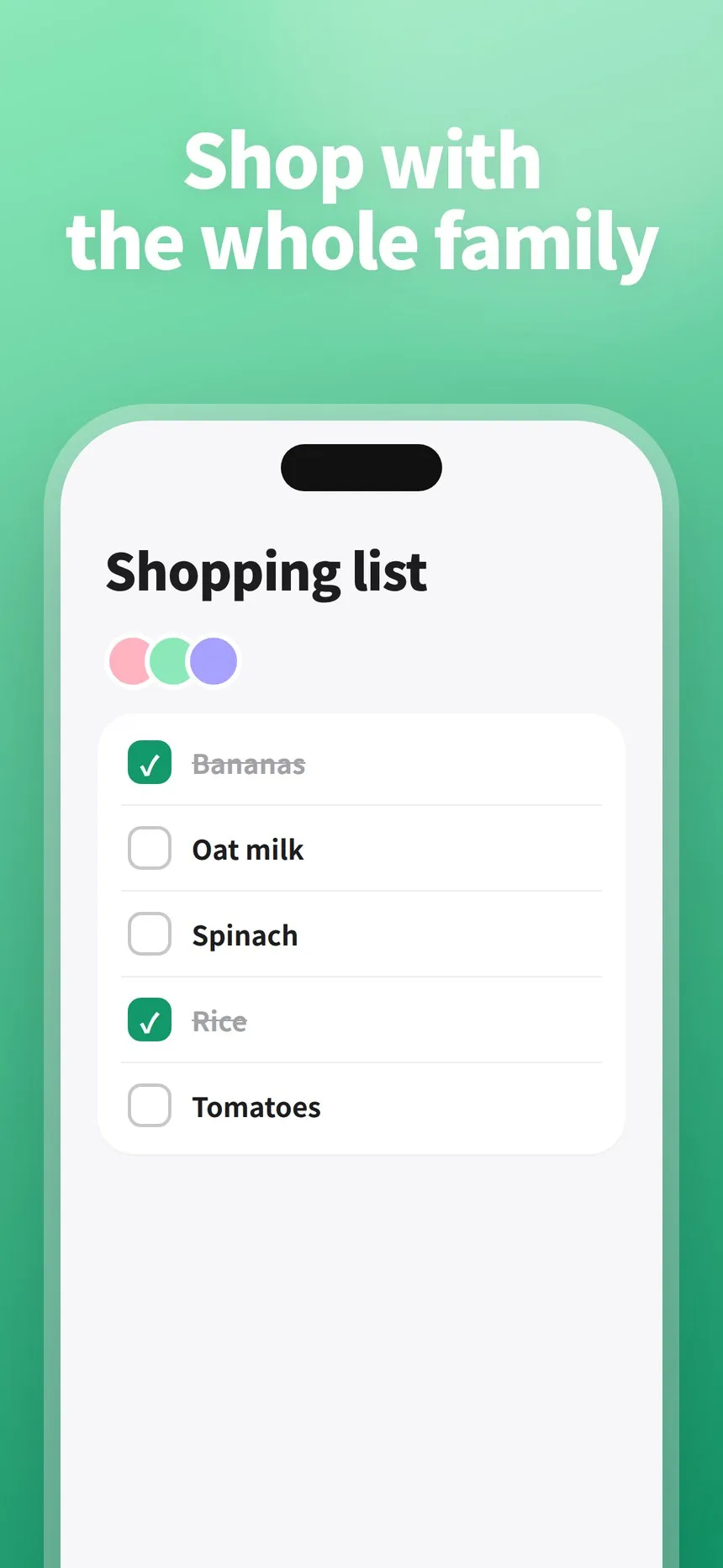 Shopping list shared with family